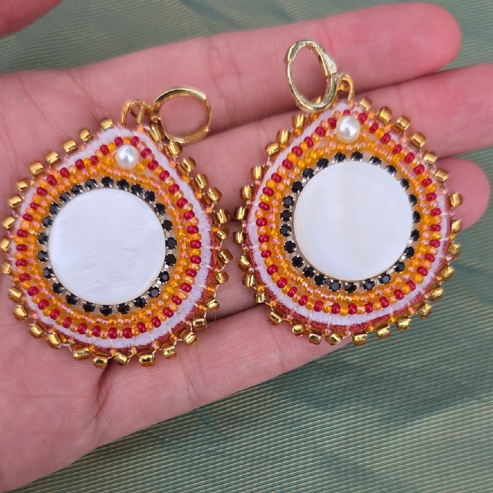 Gold and Multicolor Beaded Earrings